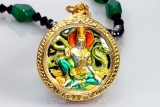 Thai Amulet silvered with haematite chain and gilt casing